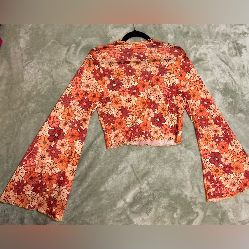 Floral Long Sleeve Sheer Top - Picture 2 of 5